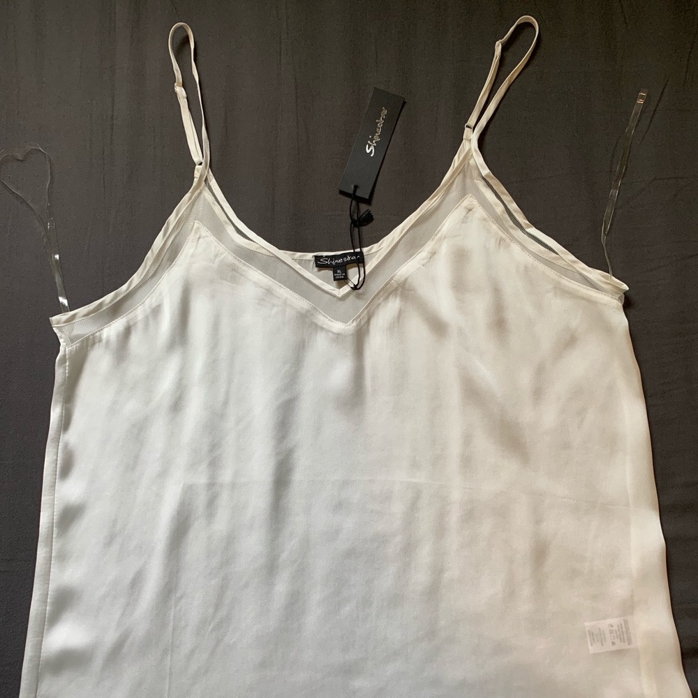 NWOT - White Silk Cami with Mesh Detailing